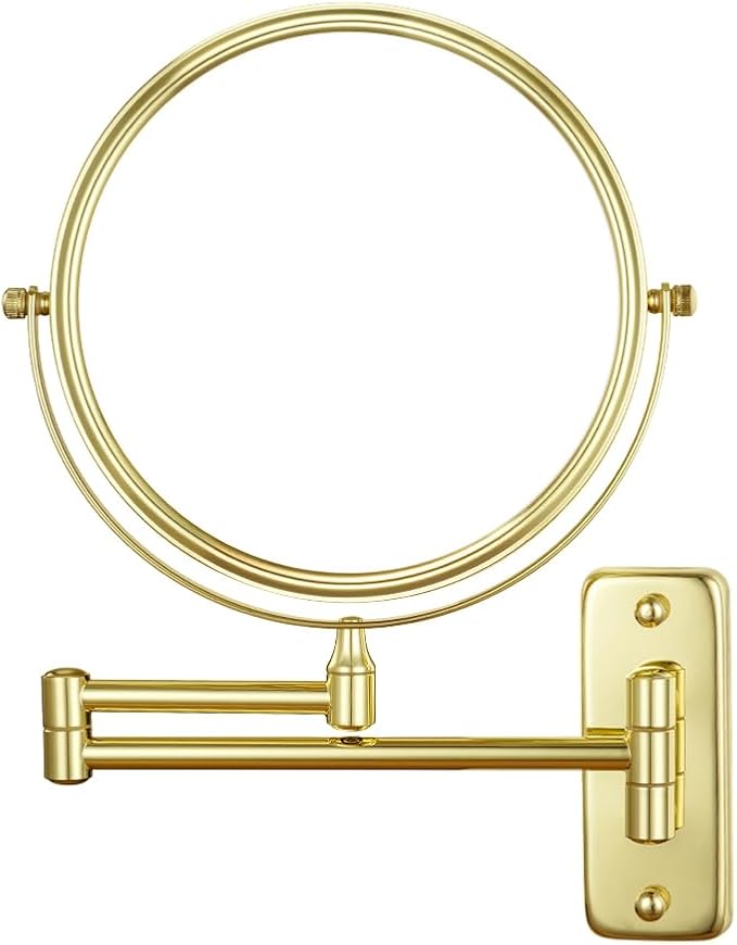 Cerdeco 8 Inch Double Sided Makeup Wall Mount Mirror with Gold Plated Finish 360 Swivel Extendable Cosmetic Shaving Mirror