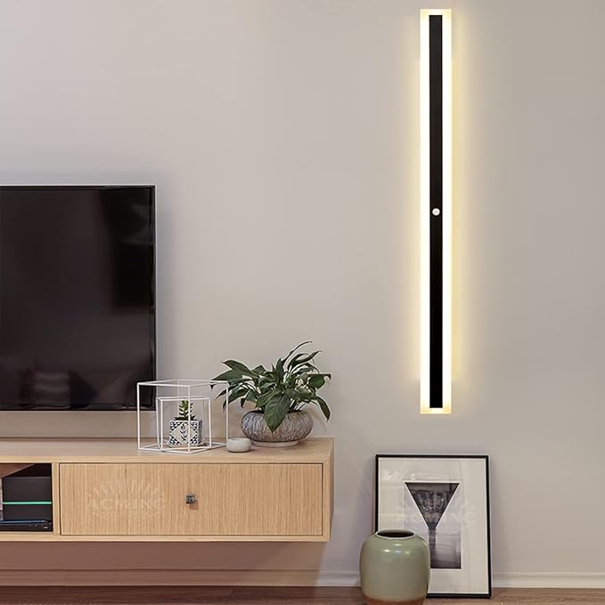 Indoor Long Wall Lamp with Motion Detector, Nordic Modern LED Wall Lamps for Bedroom, Living Room, Bathroom, Hallway, Stairs -Warm White 3000K Metal Black Wall Lights,120cm