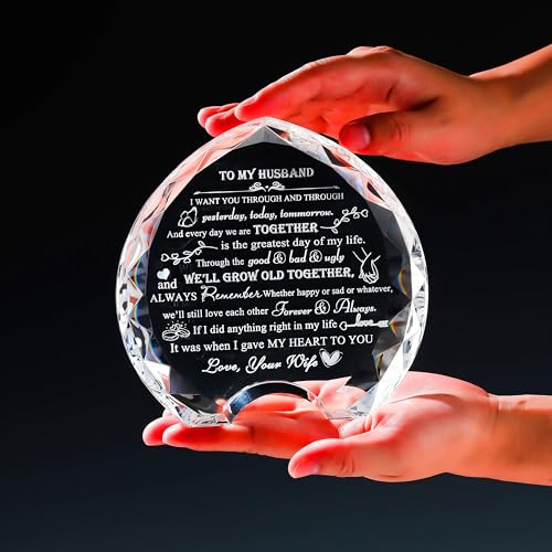 QIANWEI Husband gifts from wife Unique - Crystal Engraved Gifts for Husband Personalized Who Want Nothing - HUSBAND Birthday Anniversary Fathers Day Christmas Valentines Day Gifts Ideas for My Man