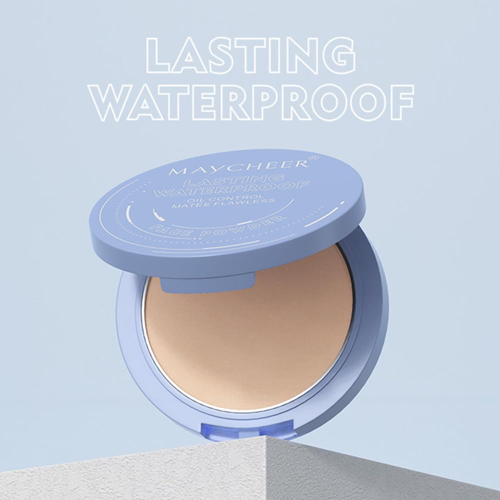 LAMUSELAND Pressed Powder Compact, Oil Control Brighten Skin Color Face Powder, Whitening Highlighting Face Makeup Tools for Women Girls (JG02)