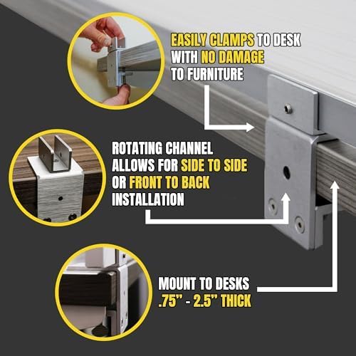 OBEX Polycarbonate Office Desk Mounted Privacy Screen Adjustable Table Top Panel Divider, Universal Aluminum Bracket-USA Made, 18" x 66", White