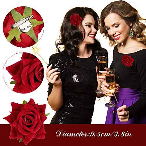 4 Pieces Rose Flower Hair Clip Big Rose Brooch Floral Clips Mexican Flower Hair Accessories for Woman Flamenco Dancer Bridal Party Wedding