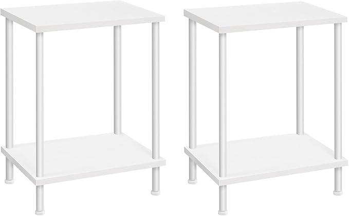 HOOBRO End Tables Set of 2, Small Side Table, Nightstand with 2-Layer Storage Shelves, Sofa Table for Small Spaces, Living Room, Bedroom, Stable Frame, Easy Assembly, White WW09BZP201