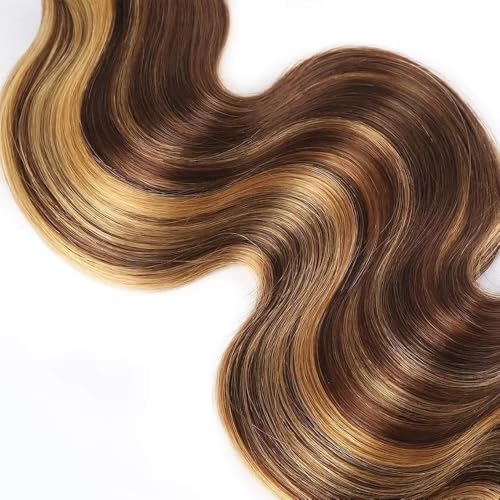 Human Braiding Hair for Boho Braids 1 Bundle 100g P4/27 Highlight Ombre Body Wave Bulk Human Hair Wave Honey Blonde Human Hair Extensions No Weft (24 Inch)