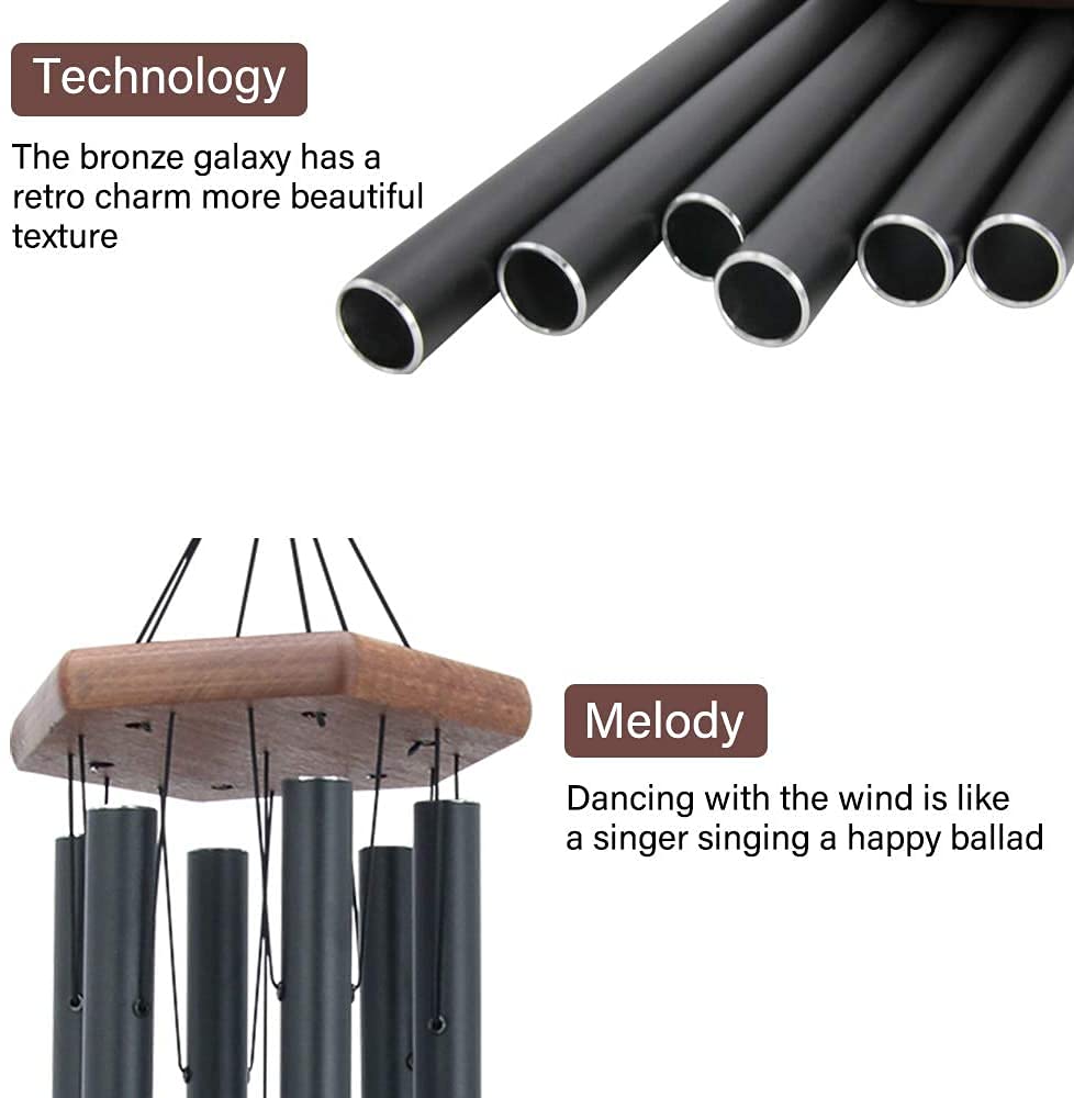 Wind Chimes for Outside, 30" Black Aluminium Wind Chime with Wind Catcher, Outdoor Garden Patio Decoration Windchimes, Classic Zen Gift for Men and Women