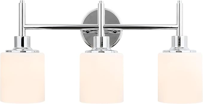 Design House Aubrey Transitional 3-Light Indoor Bathroom Vanity Light – Above The Mirror, Dimmable, Damp Listed – Frosted Glass and Polished Chrome – Design House, 589770