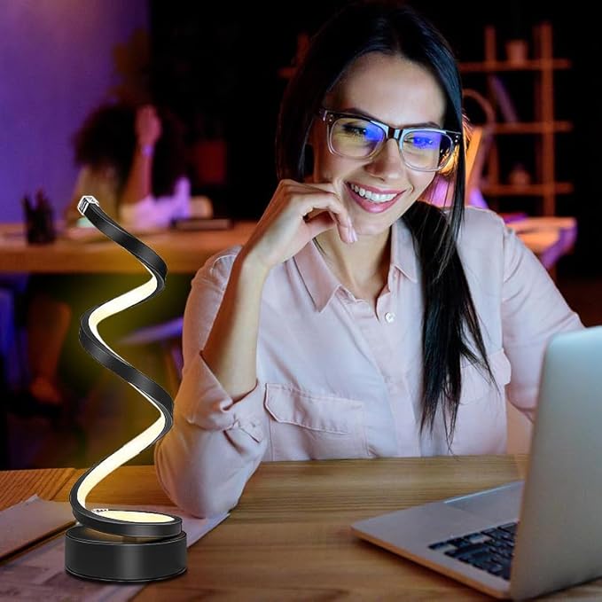 Table Lamp Set of 2 for Bedroom Living Room,Dimmable Black Lamps Set of 2 Button Control,Warm Lamp Desk Light Lamps,Spiral Small Decorative Lamp for Home Office,Modern Night Stand Light Set 2