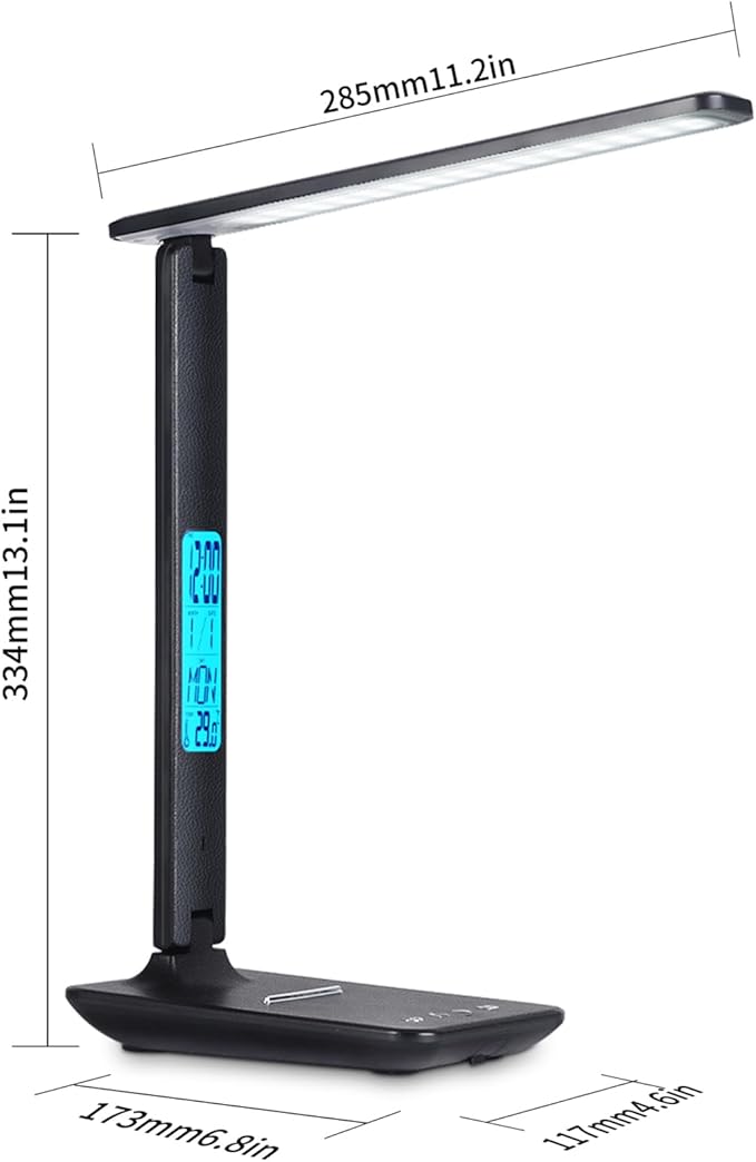 Smart Alarm Clock Lamp with Transparent Display,Wireless Charger Station,Dimmable Table Lamp with 3 Color Modes 5 Brightness,180° Flexible Desk Light for Bedroom,T26 Black.