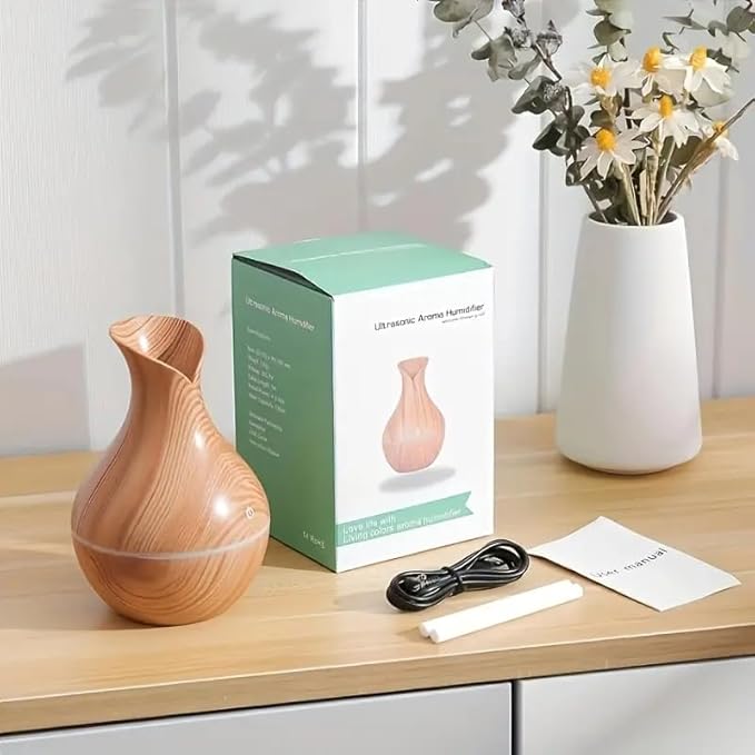 Mini Aromatherapy Humidifier Relaxing Cool Mist with Color Changing LEDs Night Light for Bedroom, Desktop, Travel, and Car, Aroma Diffuser (Light Wood)