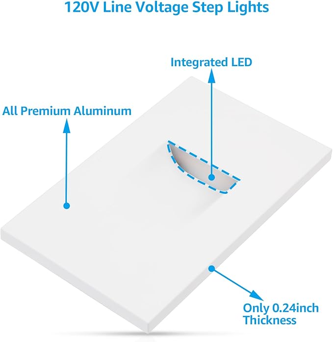 LEONLITE 12-Pack Premium Series 5CCT 120V LED Step Lights, Dimmable 3.5W Indoor Outdoor Stair Light, 2700K3000K3500K4000K5000K Selectable, CRI90, ETL, Vertical, IP65 Waterproof, Aluminum, White
