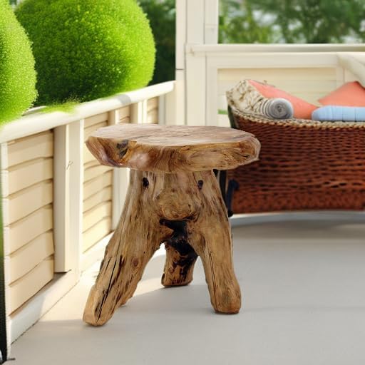 WELLAND Natural Cedar Stump Stool, 14" End Table, Live Edge Side Table, Plant Stand, Small Nightstand, Mushroom Stool for Living Room, Bedroom, Patio, Garden