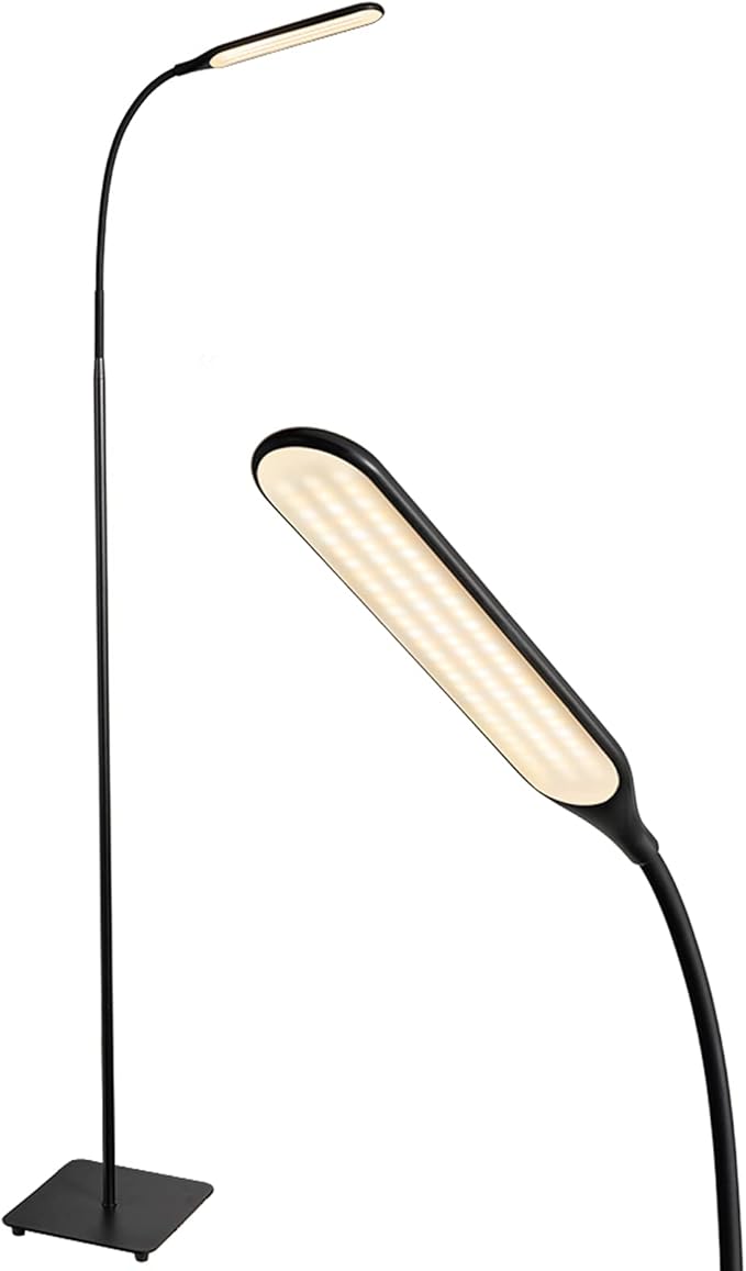 Nopoor LED Floor Lamp, 4 Brightness Levels & 4 Colors Dimmable Floor Lamp Modern Standing Light Adjustable Gooseneck Task Lighting for Reading Living Room Bedroom Office Piano (Black)