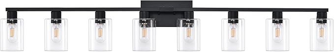 8-Light Black Vanity Light Fixtures,Vanity Lights Clear Glass ShadeRust and Moisture Resistant Easy to Install Vanity Lights for Bathroom Light Over Mirror
