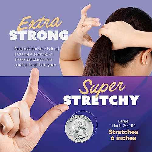 Hair Elastics - Ouchless No Damage Elastic Hair Bands (Clear - Large)
