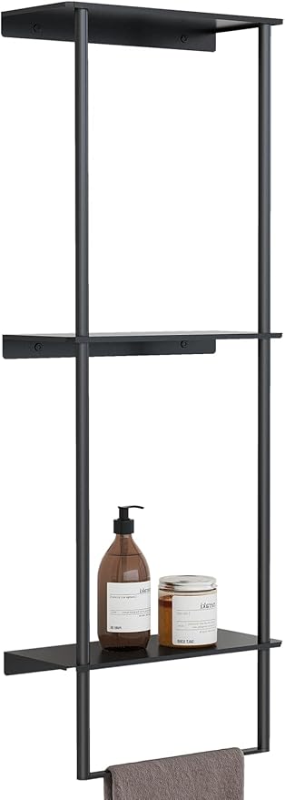 Towel Storage for Bathroom, 3 Tier Towel Rack with Shelf and Towel Bar, Wall Mounted Towel Racks for Bathroom Towel Storage and Organizer - Matte Black