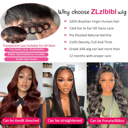 13x6 Lace Front Wigs Human Hair Pre Plucked 210 Density Body Wave HD Lace Front Wigs for Women Human Hair Glueless (Natural Color Body Wave Wig, 20 Inch)