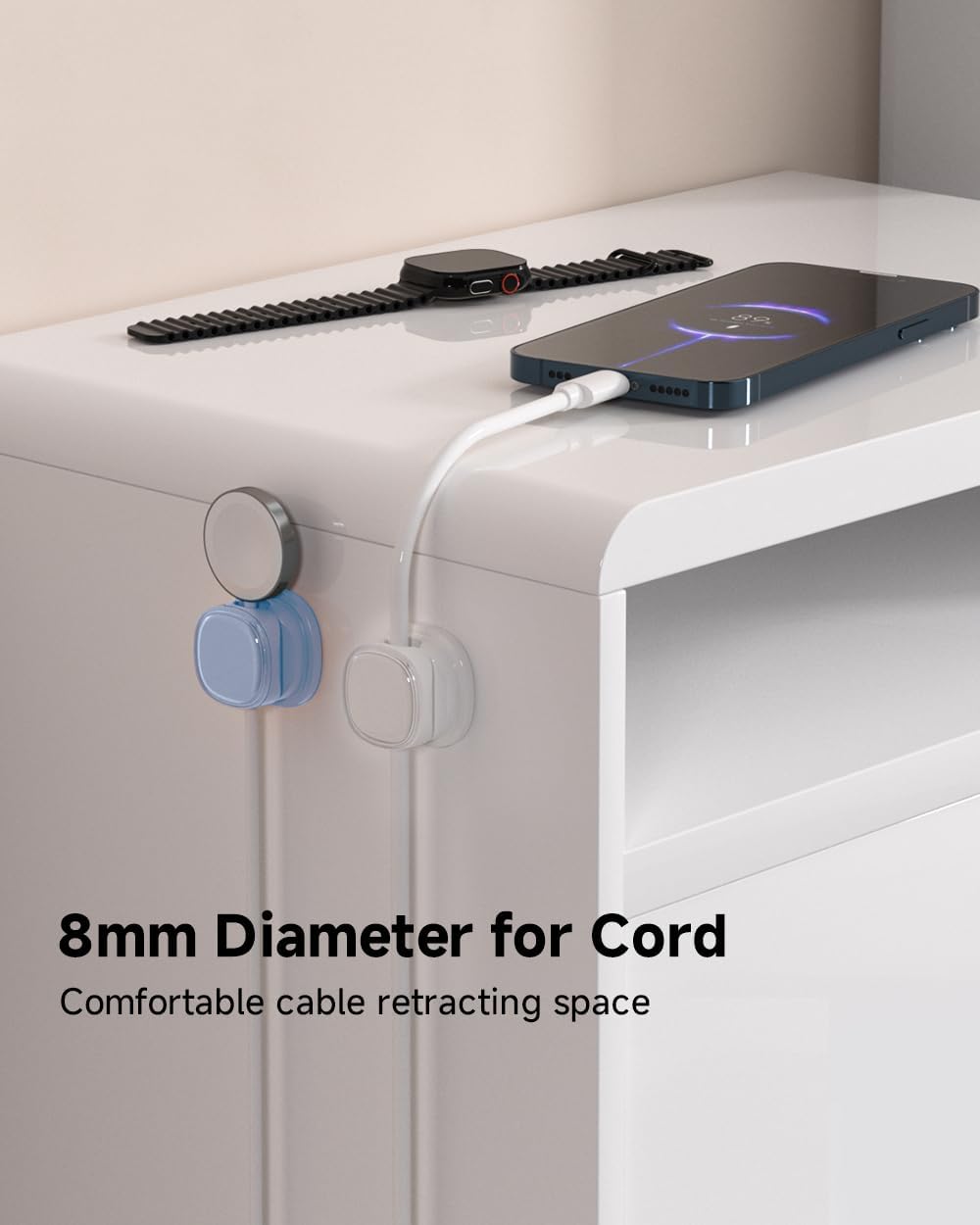9 Pack Cord Organizer, Spring Cable Management, Adhesive Cute Cable Holder Clips, Phone Charger Wire Keeper for Desk Nightstand Car Office (9-Pack White_Blue)