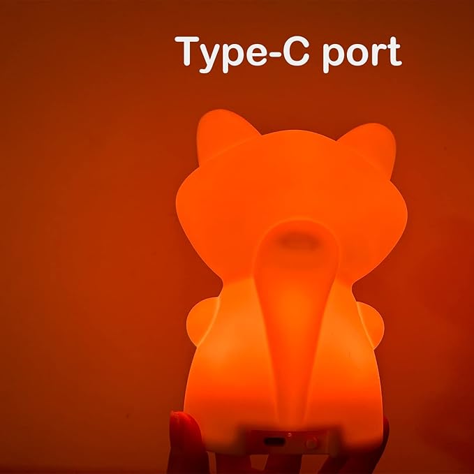 WHA&DARREN Large Fox Night Light for Kids,Cute Baby Night Light, Silicone Bedside Lamp,Sleep LED Lights Desk Light, Eye Caring, Adjustable Brightness & Color, Time Setting
