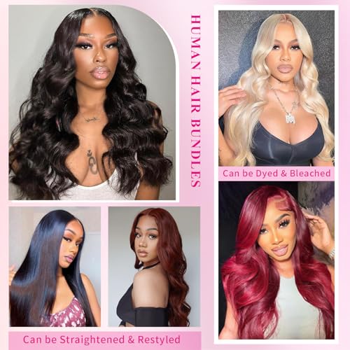 12A Body Wave Bundles Human Hair 20 22 24 inch Brazilian Virgin Hair Bundles 100% Unprocessed Human Hair Body Wave Weft Extensions Quick Weave Hair Natural Black