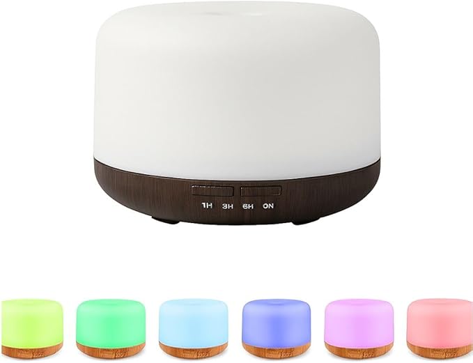 Air Humidifier & Aroma Diffuser with LED Lights Home Fragrance Room Decor Essential Oil Diffuser Humidifiers for Bedroom Car Air Freshener(White/Dark Wood)
