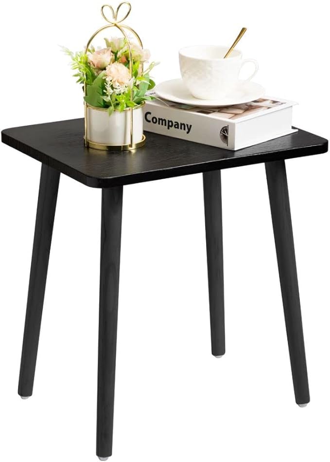 FORAOFUR Black Side/End Table, Modern, Minimalist Wooden Small Accent Table with Natural Legs for Living Room, Bedroom, Balcony and Office, Home Decor