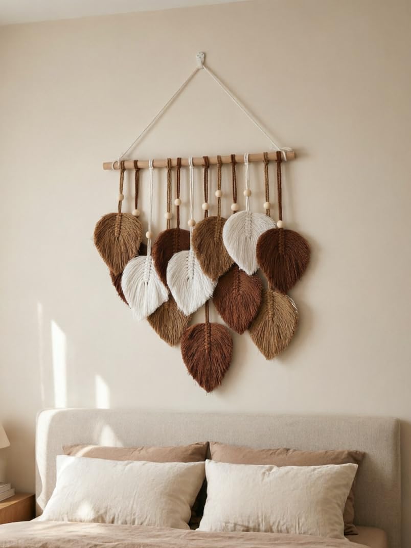 Jditngp DIY Macrame Leaf Wall Hanging Beginners Boho Wall Leaf Tapestry Kit Handmade Woven Tapestry Feather Wall Hanging DIY Macrame Kit for Adults Birthday Gift DIY Craft Kits 15.8" (Brown)"
