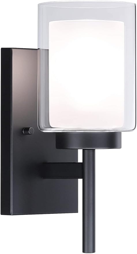 XiNBEi Lighting Wall Light, Classic Indoor 1 Light Black Vanity Sconce Light with Dual Glass Shade for Bathroom Kitchen & Living Room XB-W1276-1-MB