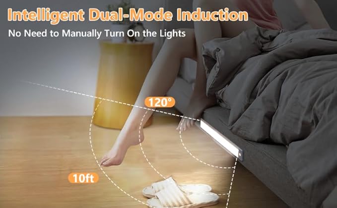 2 Pack 54LED Under Cabinet Lights, 12.5 Inch Bright Wireless Motion Sensor Light 7000K with 2200mAh USB-C Rechargeable Magnetic Mount for Kitchen, Closet & Stairs