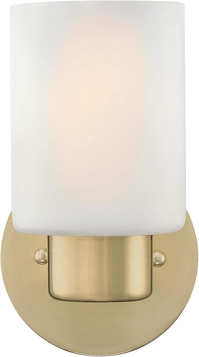 Westinghouse 6126400 Sylvestre Transitional One Light Wall Fixture, Champagne Brass Finish, Frosted Glass