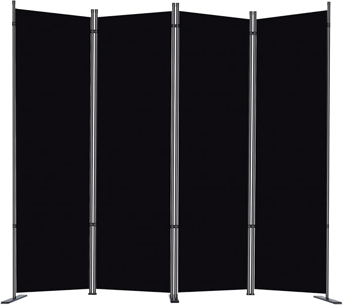 RANTILA 4 Panel Room Divider, 6 FT Folding Privacy Screen with Wide Feet, Freestanding Partition for Room Separation, Portable Room Divider Panel, 89" W x 71" H, Black