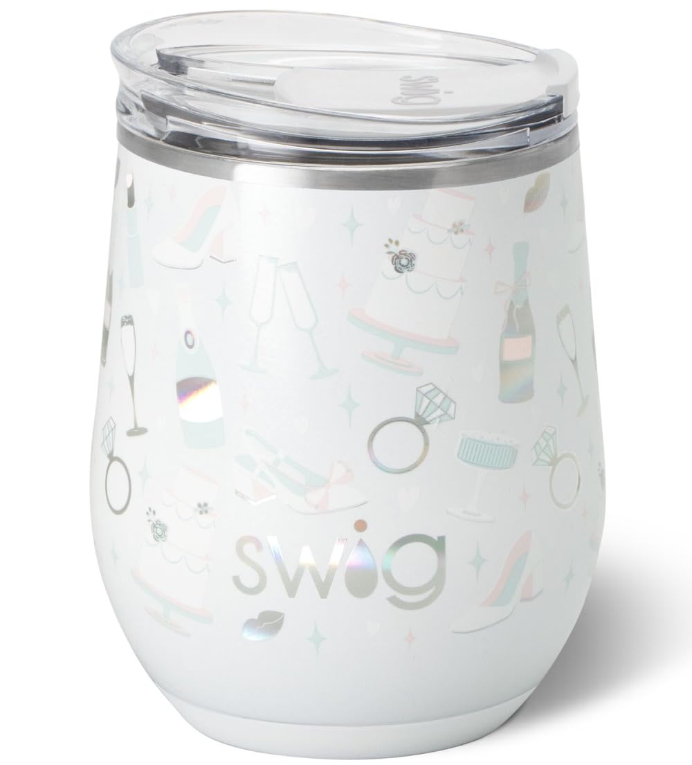 Swig Life 12oz Wine Tumbler with Lid, Stainless Steel, Dishwasher Safe, Portable, Triple Insulated Wine Tumbler (Bride to Be)