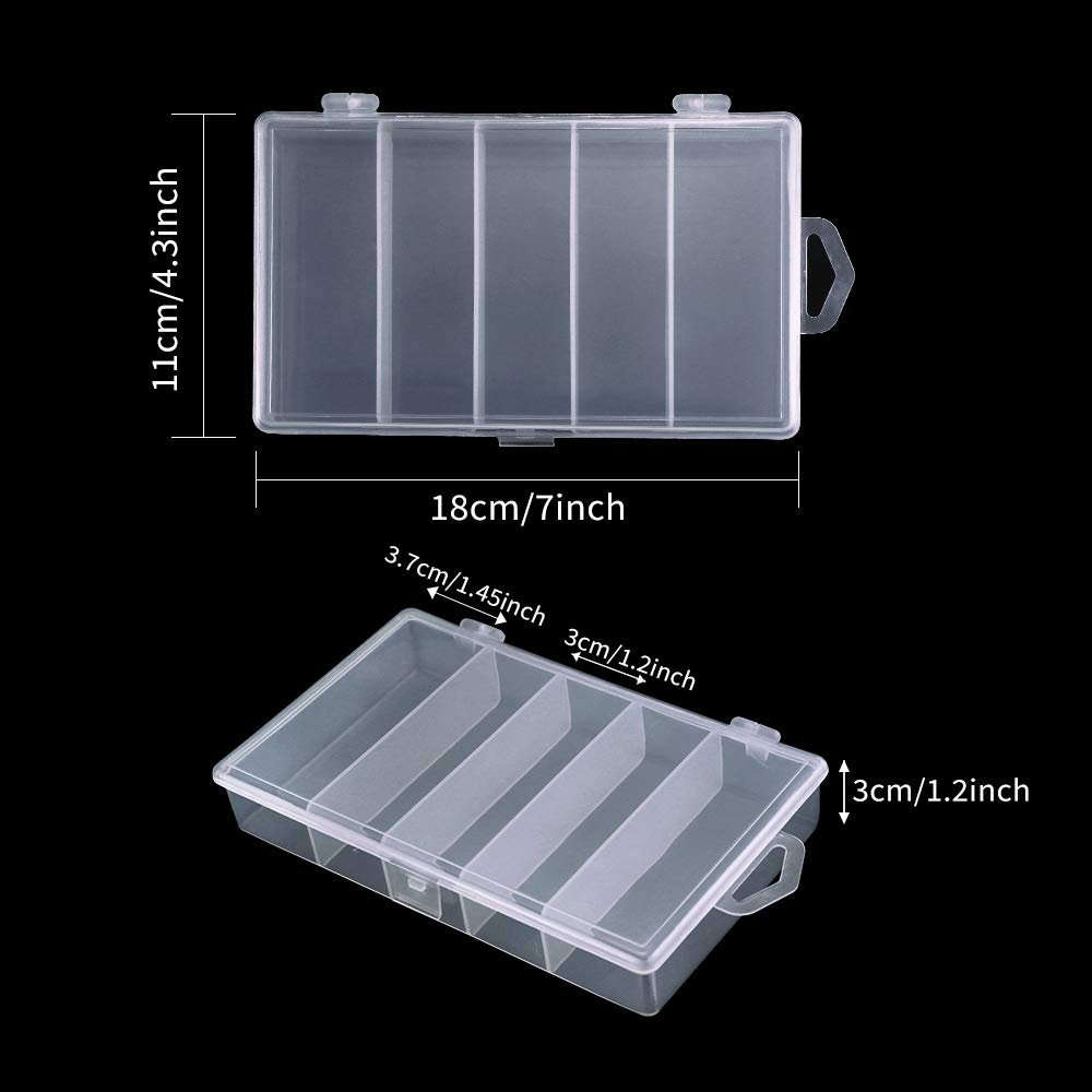 Newbested 4 Pack 5 Grid Clear Plastic Fishing Tackle Bait Hooks Storage Box,Visible Bead Jewelry Making Findings Utility Organizer Container Case for Jewelry,DIY Crafts(7.1" x 4.3"" x 1.2"")"