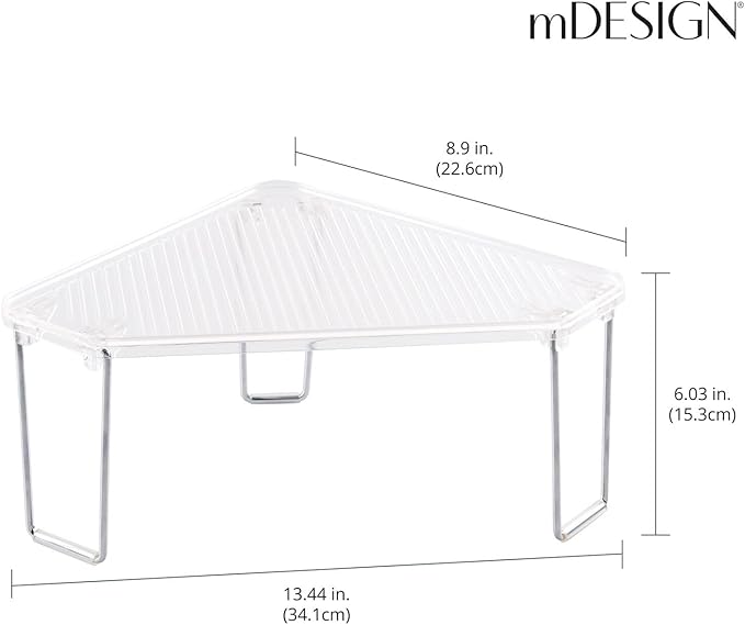 mDesign Plastic/Steel Corner Stackable Rack, Storage Organizer Shelf for Bathroom, Vanity, Countertop, Sink, Cabinet, Holds Makeup, Shower Accessories, Ligne Collection - 2 Pack - Clear