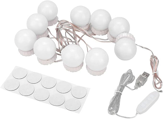 10 LED Mirror Light Bulbs, Three Color Temperature Dimmable Makeup Mirror Light Kit, USB Powered Beauty Tabletop Lamp with Touch Control, Adjustable Brightness for Vanity Dresser