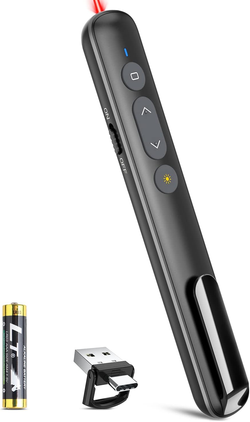 USB-C/USB-A Laser Pointer for Presentation Clicker PowerPoint Wireless Presenter Remote, Google Slide Advancer Projector Smart Board Slideshow Power Point PPT Clicker for Mac/Laptop/Computer/Office