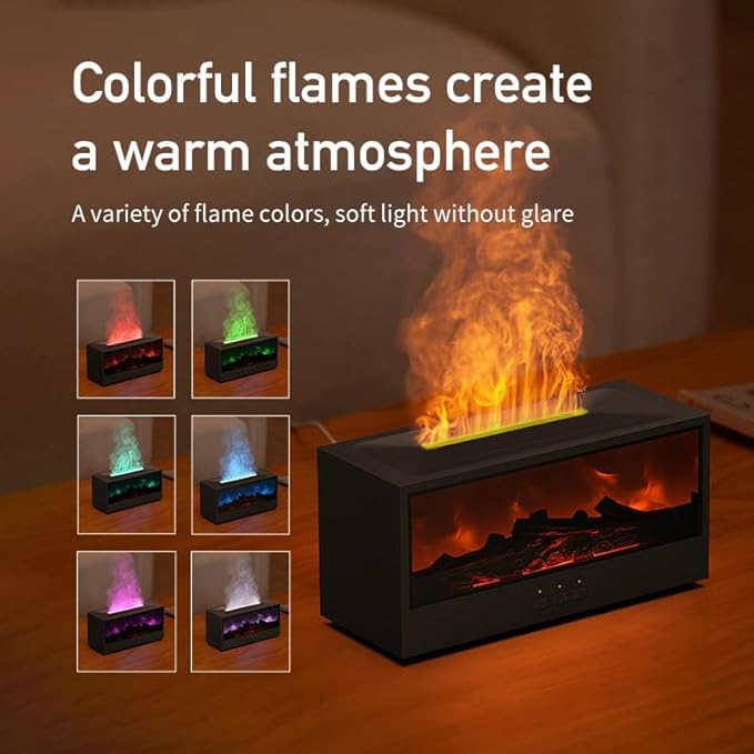 Humidifiers for Bedroom, 150ML Fireplace Essential Oil Diffuser, Aromatherapy Diffuser, with 7-Color Mood Light, Quiet Raindrop Cool Mist Air Humidifier for Bedroom, Office, Nursery, Plants- White