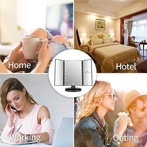 Trifold Makeup Mirror Vanity Mirror with Lights,1X 2X 3X Magnification,Touch Control,Adjustable Rotation,Dual Power Supply,Portable Travel Cosmetic Mirror,Birthday Gifts for Women,Teengirls