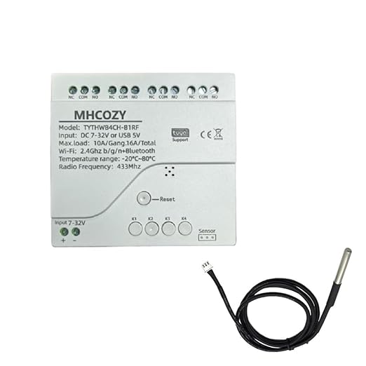 WiFi Wireless Smart Temperature Sensor Probe Relay Switch,4CH Dry Contact App Remote Monitor and Control Temperature,Compatible with Alexa Google Home