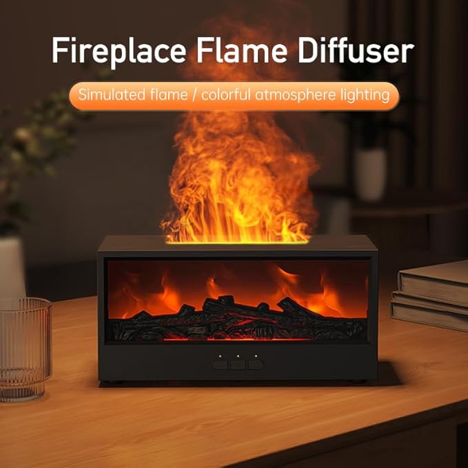 Humidifiers for Bedroom, 150ML Fireplace Essential Oil Diffuser, Aromatherapy Diffuser, with 7-Color Mood Light, Quiet Raindrop Cool Mist Air Humidifier for Bedroom, Office, Nursery, Plants- White