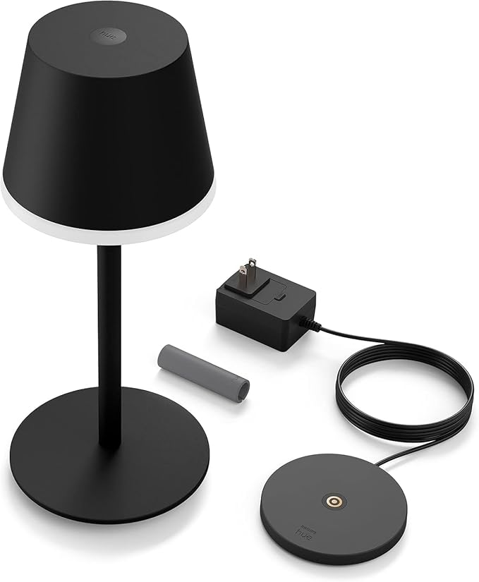 PHILIPS Hue Go Smart Portable Table Lamp, 1 Pack, Black, White and Color Ambiance LED Color-Changing Light, Smart LED Lamp For Indoor and Outdoor Use, Control with Hue App or Voice Assistant