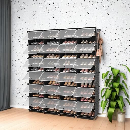ROJASOP Shoe Storage Cabinet, 12-Tier Shoe Organizer 96 Pairs Extra Large Plastic Shoe Rack with Covers Portable Shoe Rack Organizer with Doors Big Shoe Rack for Closet Entryway Bedroom