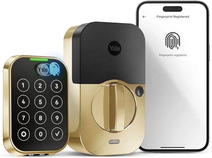 Yale Assure Lock 2 Touch Deadbolt, Lifetime Brass Key-Free Smart Lock with Bluetooth Connected Touchscreen Keypad and Fingerprint Scanner for Code Entry (No Wi-Fi), YRD450-F-BLE-P05