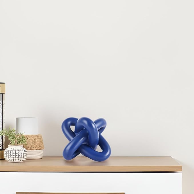 XMGZQ Blue Knot Decor for Coffee Table Book,Chain Link Decor for Bookshelf Entry Table TV Stand,Navy Knot Sculpture for Home Living Room,Object Decoracions para sala,adornos para sala Modernos