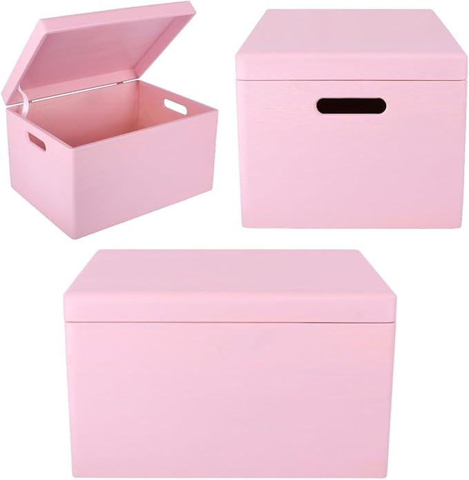 Large Pink Wooden Box Storage with Hinged Lid | 15.8 x 11.8 x 9.44 inches (+-0.5) | with Handles | Gift Box Storage Document | Product NOT Intended for 15 Years OR Below