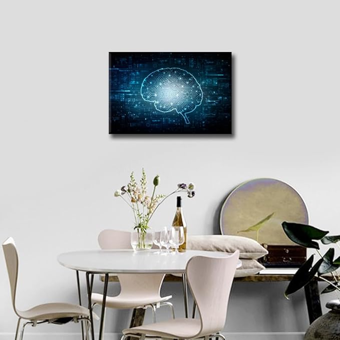 TUMOVO 1 Piece Canvas Wall Art Artificial Intelligence Concept Wall Art for Living Room Digital Technology Pictures for Bedroom Modern Office Bathroom Artwork Framed Ready to Hang, 18x12in