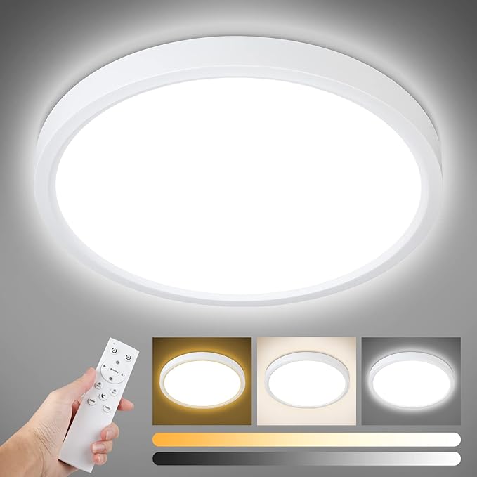 Unicozin Dimmable LED Flush Mount Ceiling Light with Remote Control, Wired 3000K-6000K Color Changing, 12Inch 24W(150W Equiv) 2200LM, Round Flat Ceiling Lamp White for Bedroom, Living Room, Kitchen
