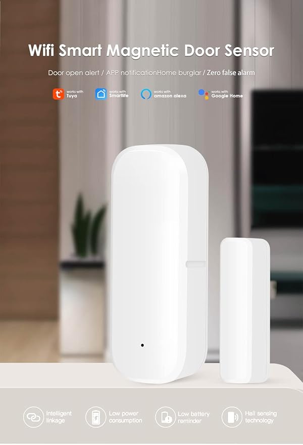 Mengshen 4 Pack Smart WiFi Door Window Sensor No Hub Required Wireless Contact Sensor for Home Security Compatible with Tuya Smart Home Devices Alexa and Google Assistant