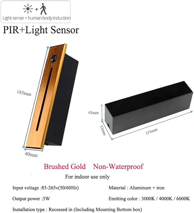 10Pcs Modern Stairway Lights LED Lights for Stair Railing Embedded LED Step Lighting 3W AC85-265V Not Waterproof, for Stair/Decks/Steps/Hallway/Movie Theater Corridor 6000K Brushed Gold