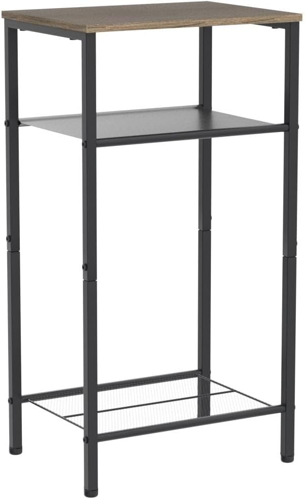 Hoctieon 2-Set 3 Tier End Table, Telephone Table Set of 2, Tall Side Table with Storage Set of 2, Small Nightstand for Small Spaces, Metal Frame, for Living Room, Bedroom, Sofa Couch, Hallway, Greige