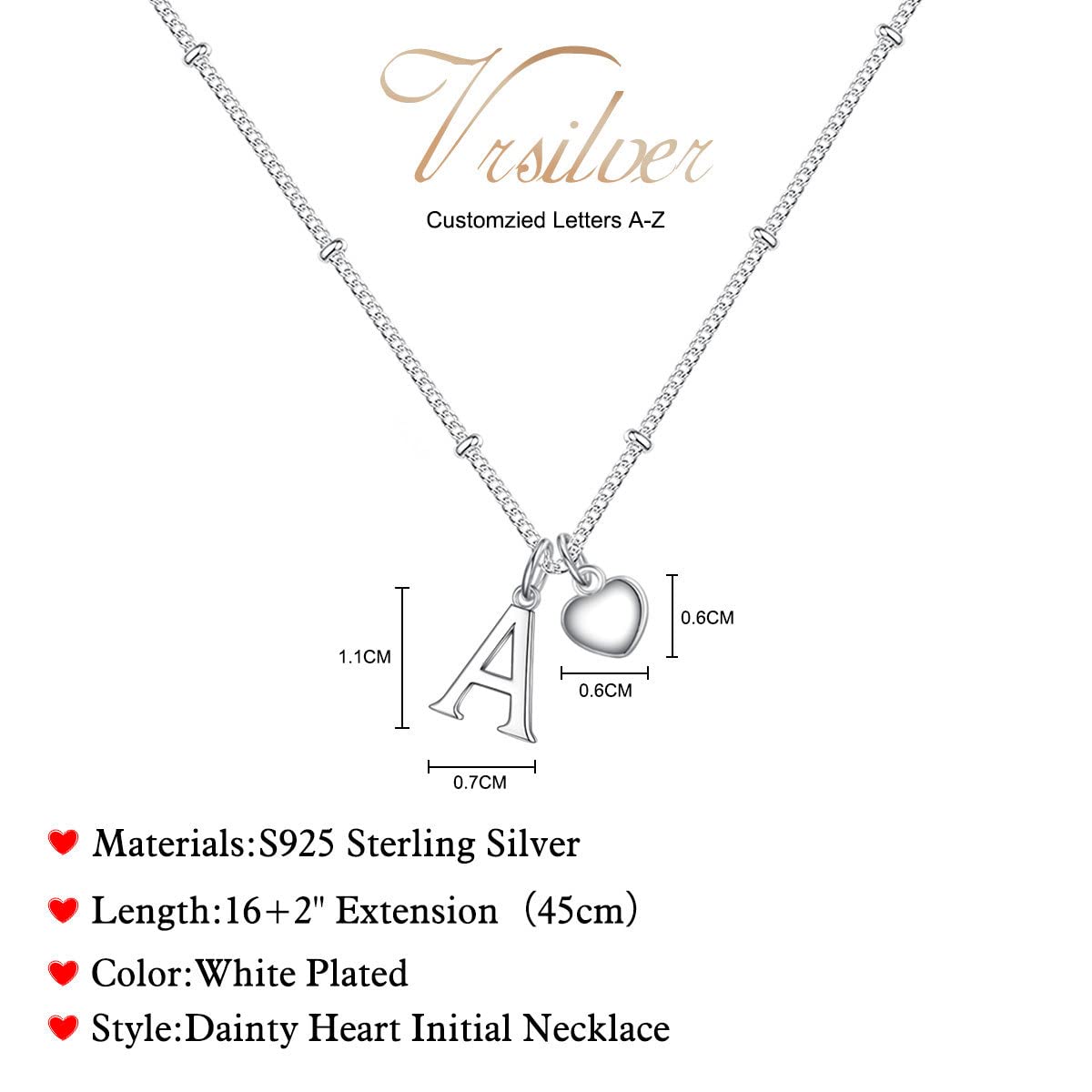 Vrsilver Initial Necklaces for Girls - Silverd Dainty Letter S Pendant, Personalized Jewelry Gift for Her Friend Sister Girlfriend, Simple Chain Choker Necklaces for Women Birthday